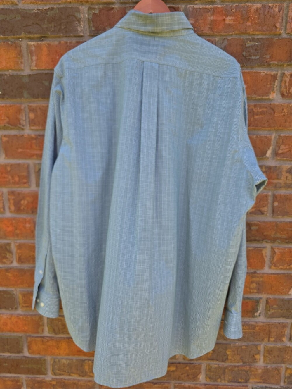 Paul Fredrick Non Iron Dress Shirt Size 18.5 37 2XL Green & White - Picture 4 of 4
